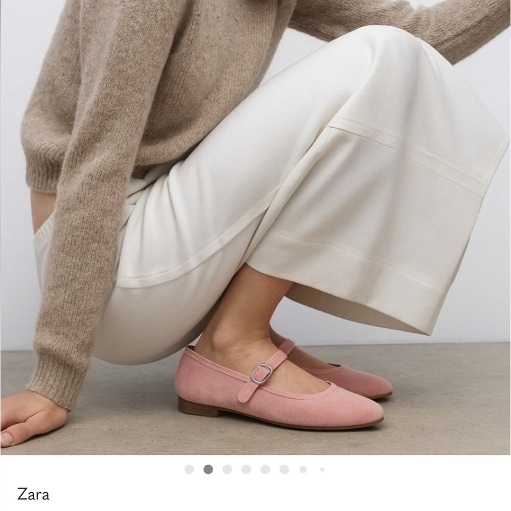 NWT Zara Pink Velvet Mary Jane Flats